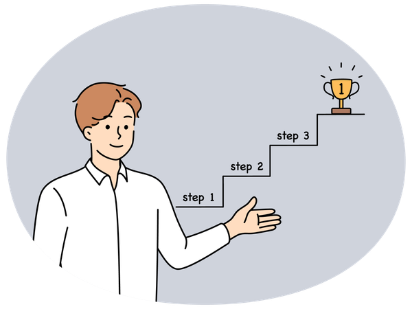 Man business coach pointing with hand at sketchy ladder leading to career success  Illustration