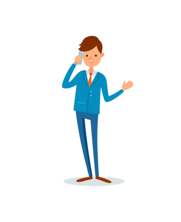 Man Busy Talking On Mobile Phone With Clients Vector Businessman Discussing Details Of Project With Partners Leader Using Cell To Talk With People Illustration