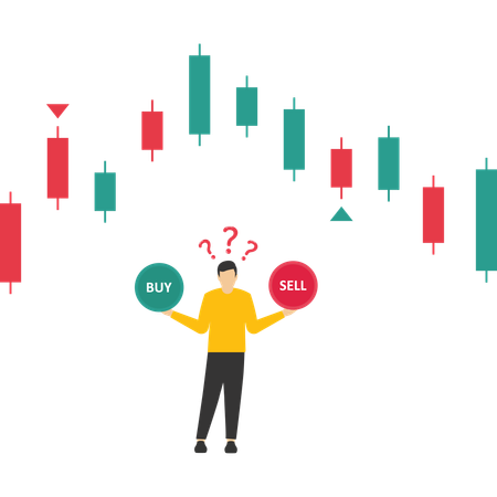 Man buy and sell in stock market  Illustration