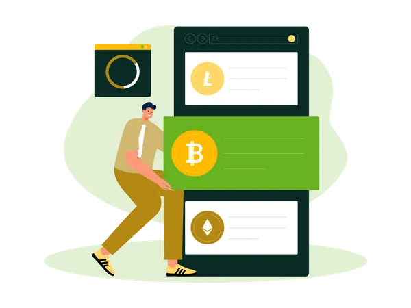 Man buy bitcoin from mobile exchange  Illustration