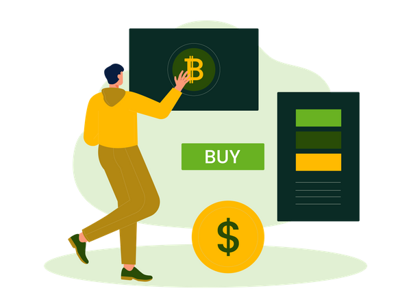 Man buy bitcoin with dollar Illustration