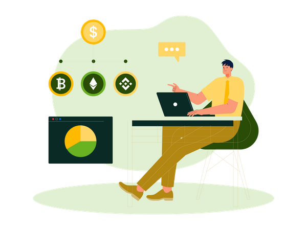 Man buy crypto from online exchange Illustration