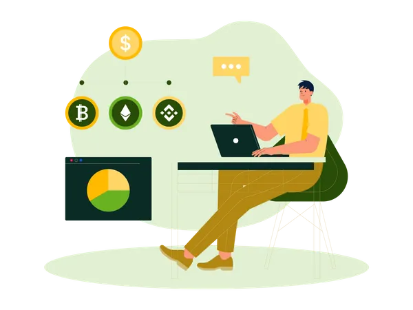 Man buy crypto from online exchange Illustration
