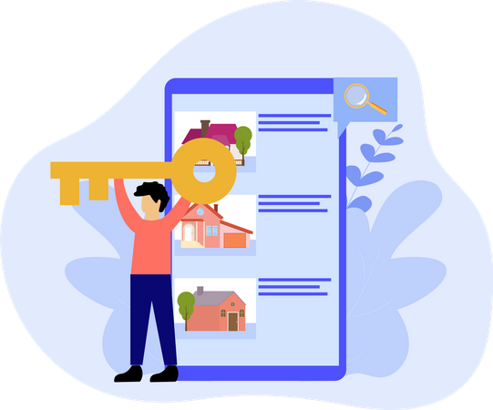 Man buy home from online site Illustration