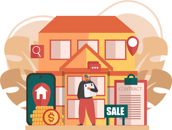 Man buy home online  Illustration