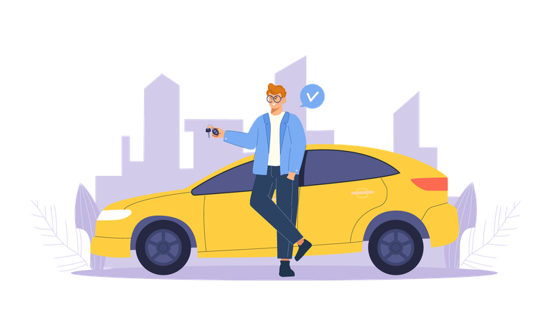 Man Buy New Car  Illustration