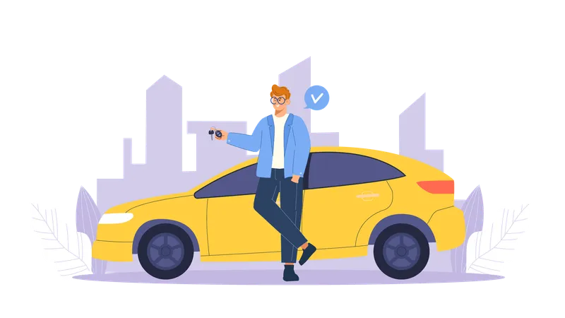 Man Buy New Car  Illustration