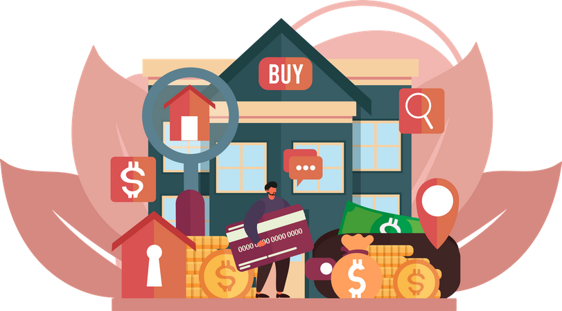 Man buy real estate via card payment  Illustration