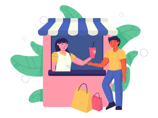 Man buy soft drink from beverage shop  Illustration