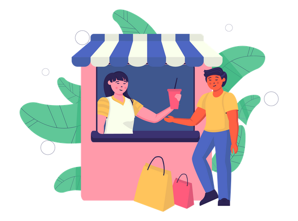 Man buy soft drink from beverage shop  일러스트레이션