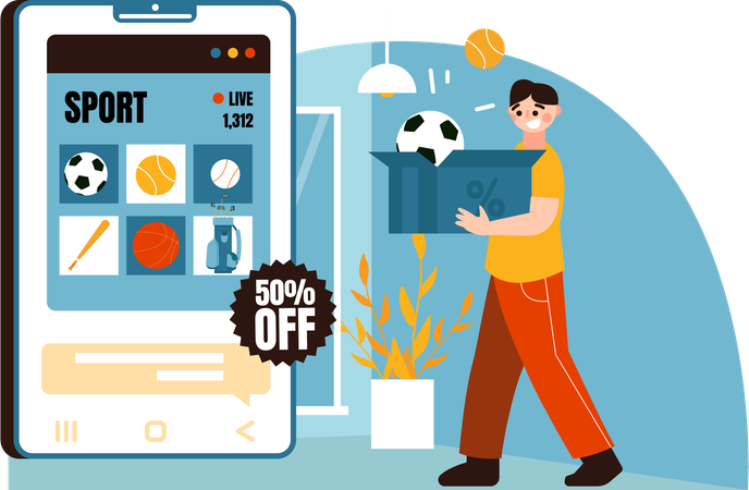 Man buy sporting goods online  Illustration