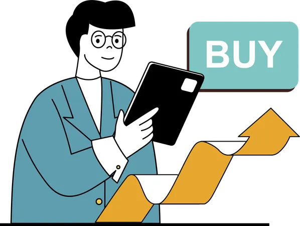 Man buy stock using mobile  Illustration