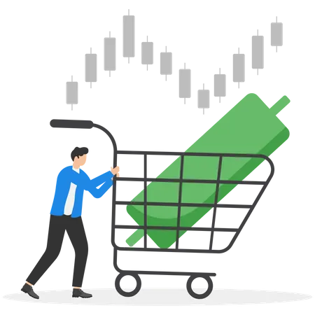 Man buy stock when price getting down  Illustration