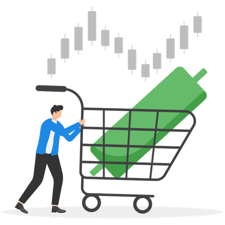 Man buy stock when price getting down  Illustration