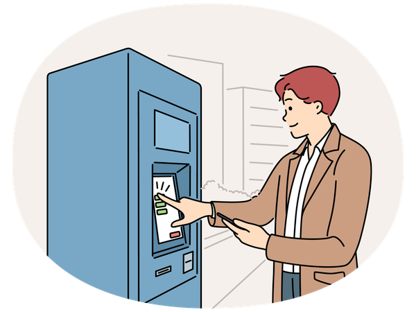 Man buy tickets from machine  Illustration