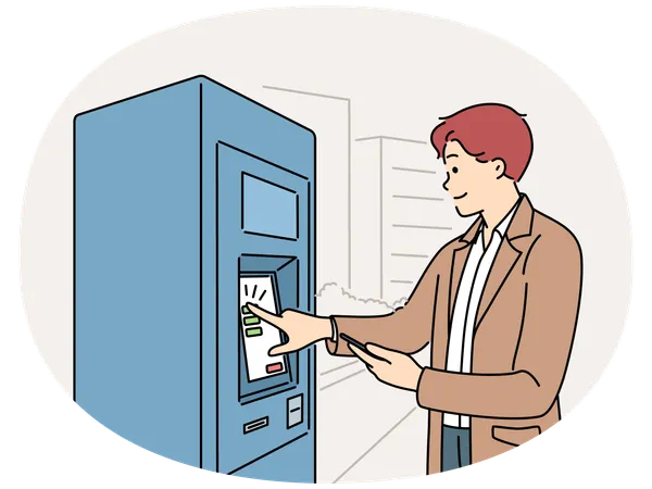 Man buy tickets from machine  Illustration