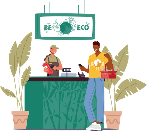 Man buying at grocery store  Illustration