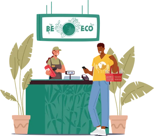 Man buying at grocery store Illustration