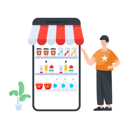 Man buying beverages from online store  일러스트레이션