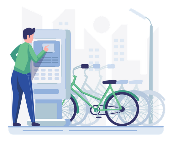 Man buying bike for rental  Illustration