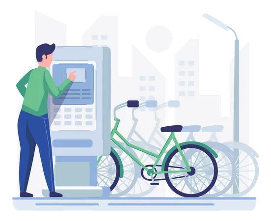 Man buying bike for rental  Illustration