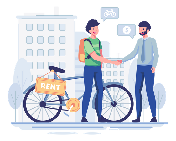 Man buying bike on rent from rental agent  Illustration