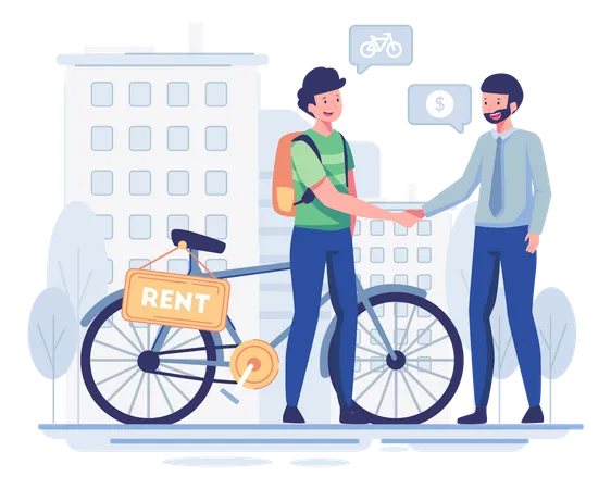 Man buying bike on rent from rental agent Illustration