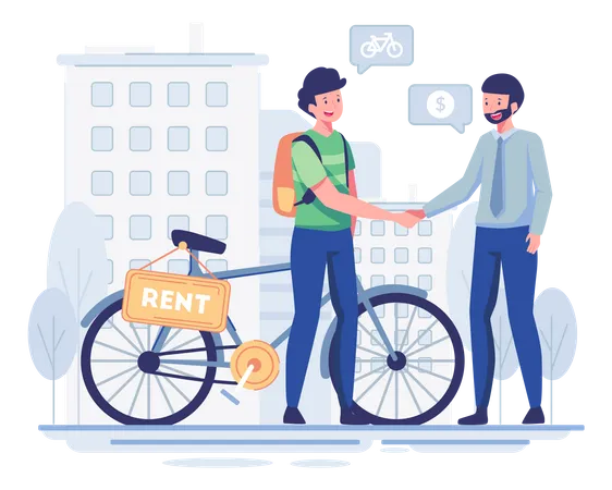 Man buying bike on rent from rental agent  Illustration