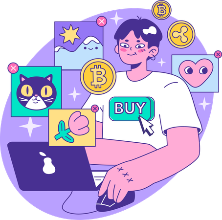 Man buying bitcoin  Illustration