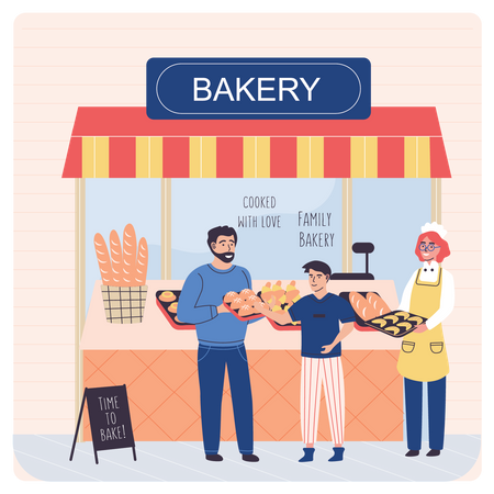 Man buying bread from bakery Illustration