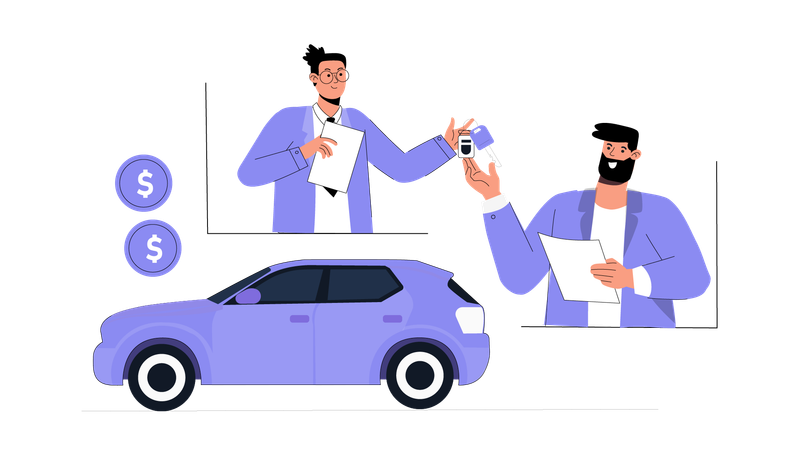 Man buying car from car dealer  Illustration