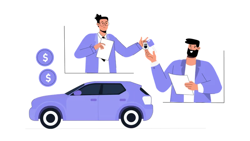 Man buying car from car dealer  Illustration