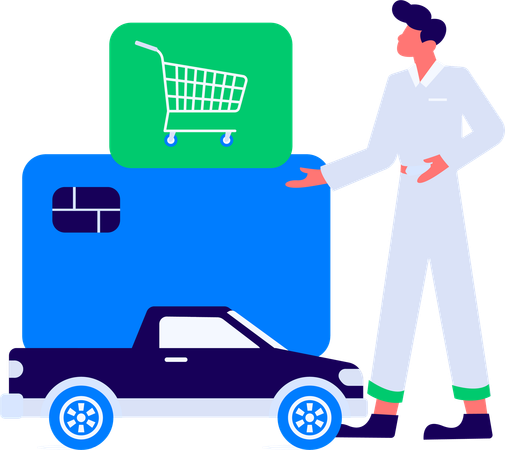 Man buying car using credit card  Illustration