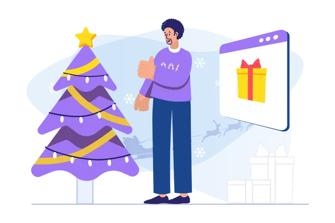 Man buying christmas gift online  Illustration