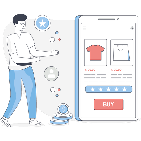 Man buying cloth using mobile  Illustration