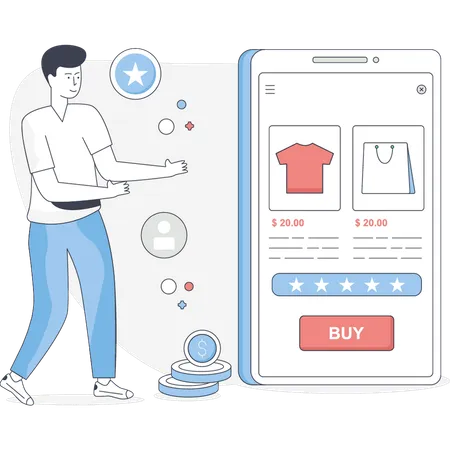 Man buying cloth using mobile  Illustration