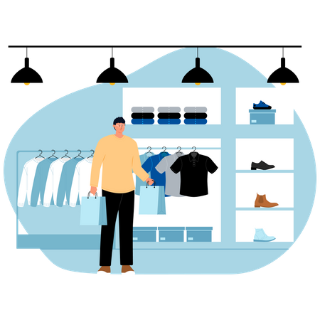 Man buying clothes at supermarket  Illustration