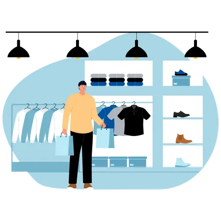 Man buying clothes at supermarket  Illustration