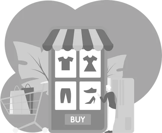Man Buying Clothes From Mobile Shopping App  Illustration