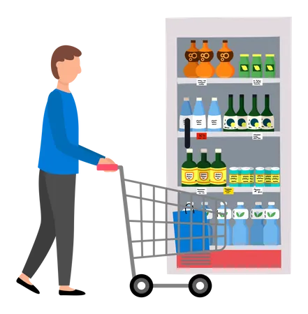 Man buying cold beverages from supermarket  Illustration