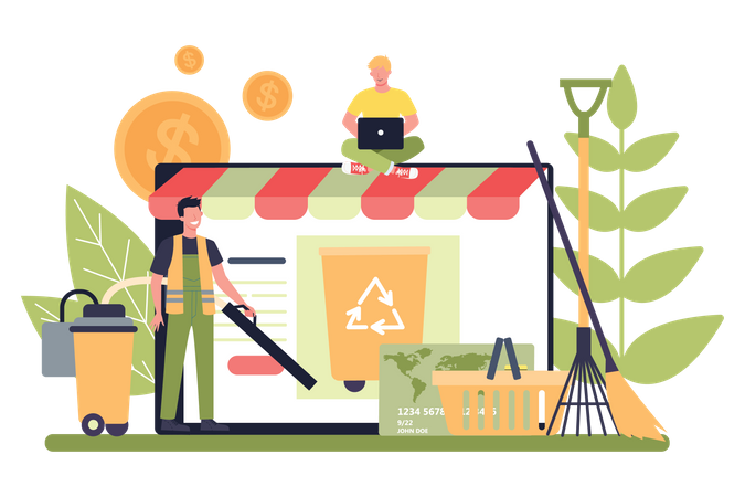 Man buying dustbin online  Illustration