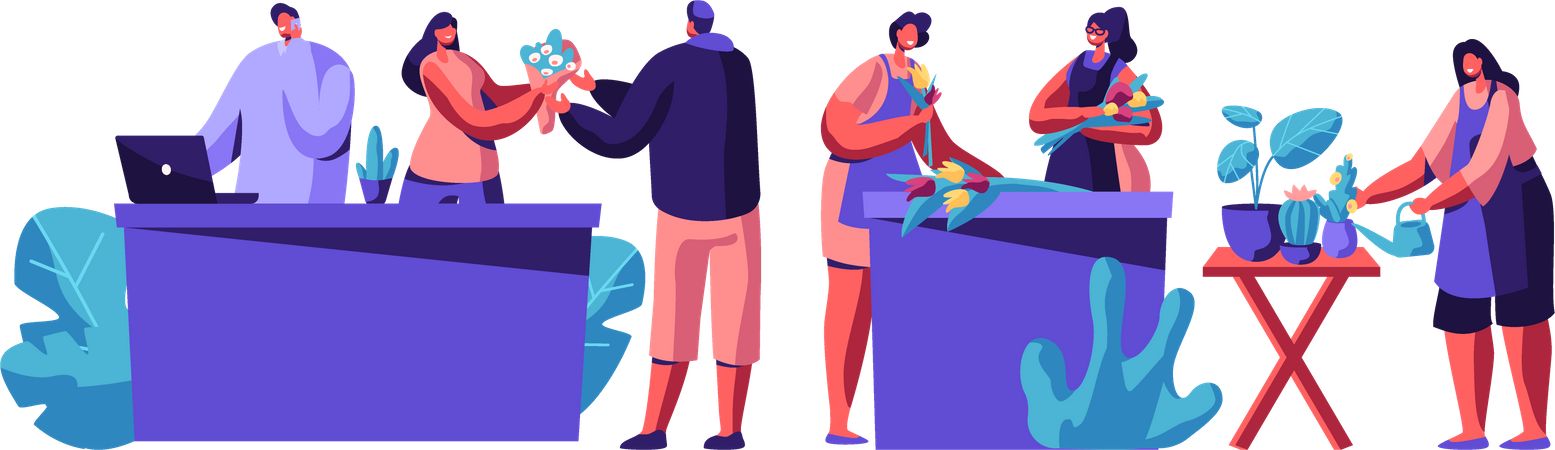Man buying flowers from flower shop Illustration