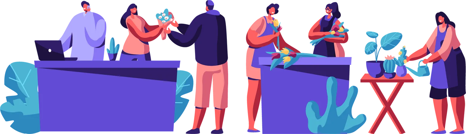 Man buying flowers from flower shop  Illustration