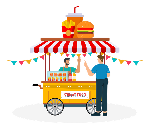 Man buying food on street food stall  Illustration