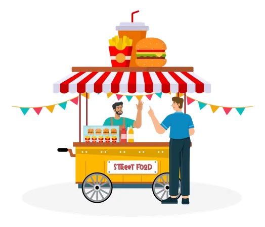 Man buying food on street food stall  Illustration