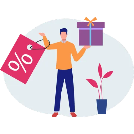 Man buying gift on discount  Illustration