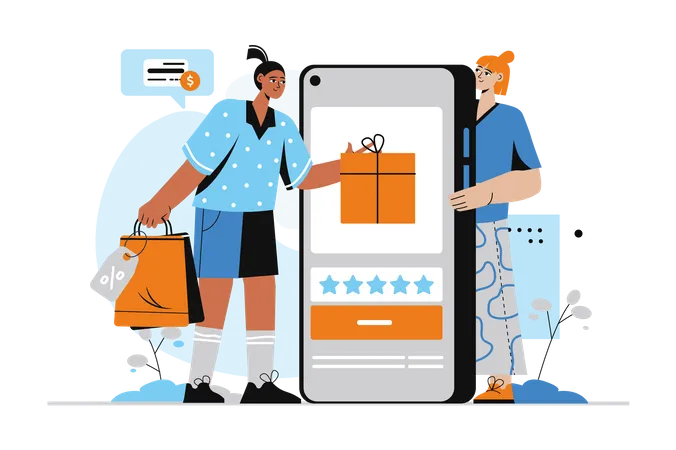 Man buying gift online  Illustration