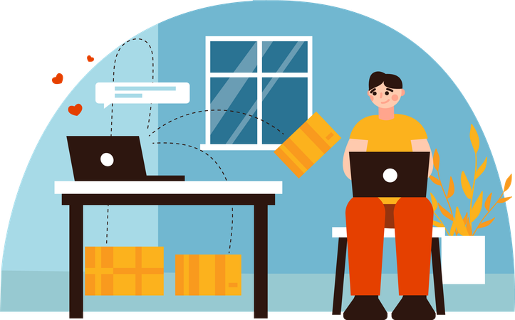 Man buying goods on laptop  Illustration