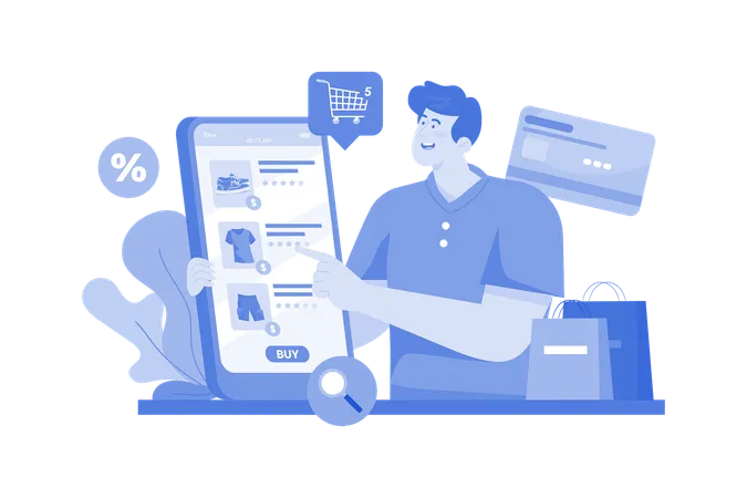 Man buying goods via the internet app  Illustration