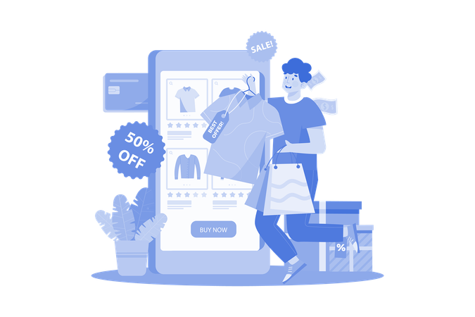 Man Buying Goods Via The Internet App  Illustration